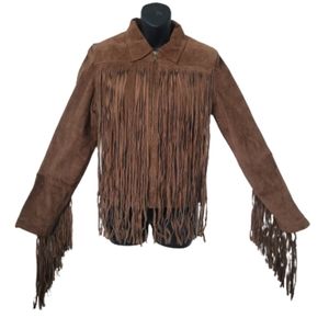 Rampage Festival Suede Leather Fringe Jacket Size Large Chocolate Brown